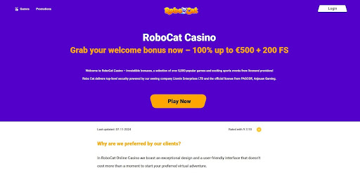 Robocat online casino Canada with fast withdrawals, slots, and live dealer games